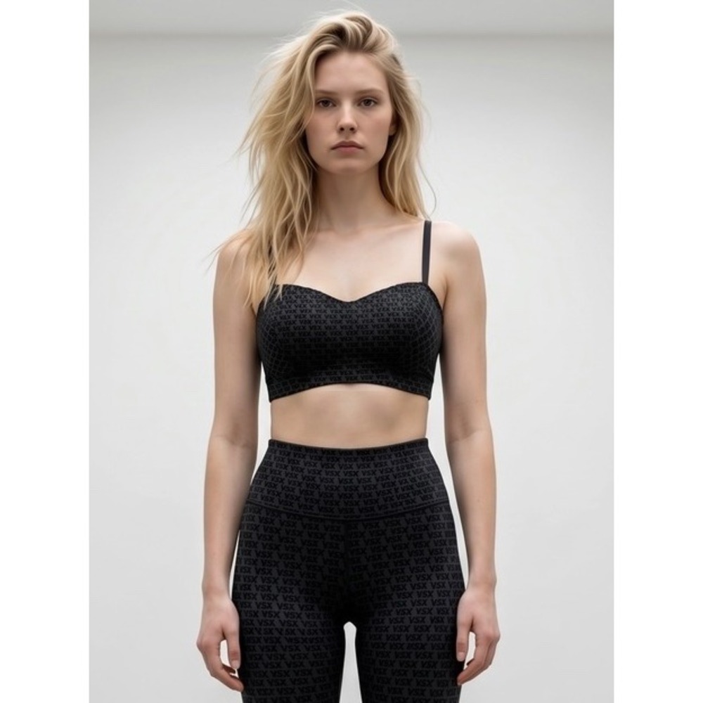 Victoria's Secret VSX Elevate Balconette Sports Bra Black Logo Print Large NEW